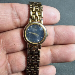 Vintage Seiko 4N00-0480 Ladies Cocktail Watch Gold Tone Black Dial Parts Repair
